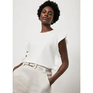 Mint Velvet White Cotton Pleated T Shirt